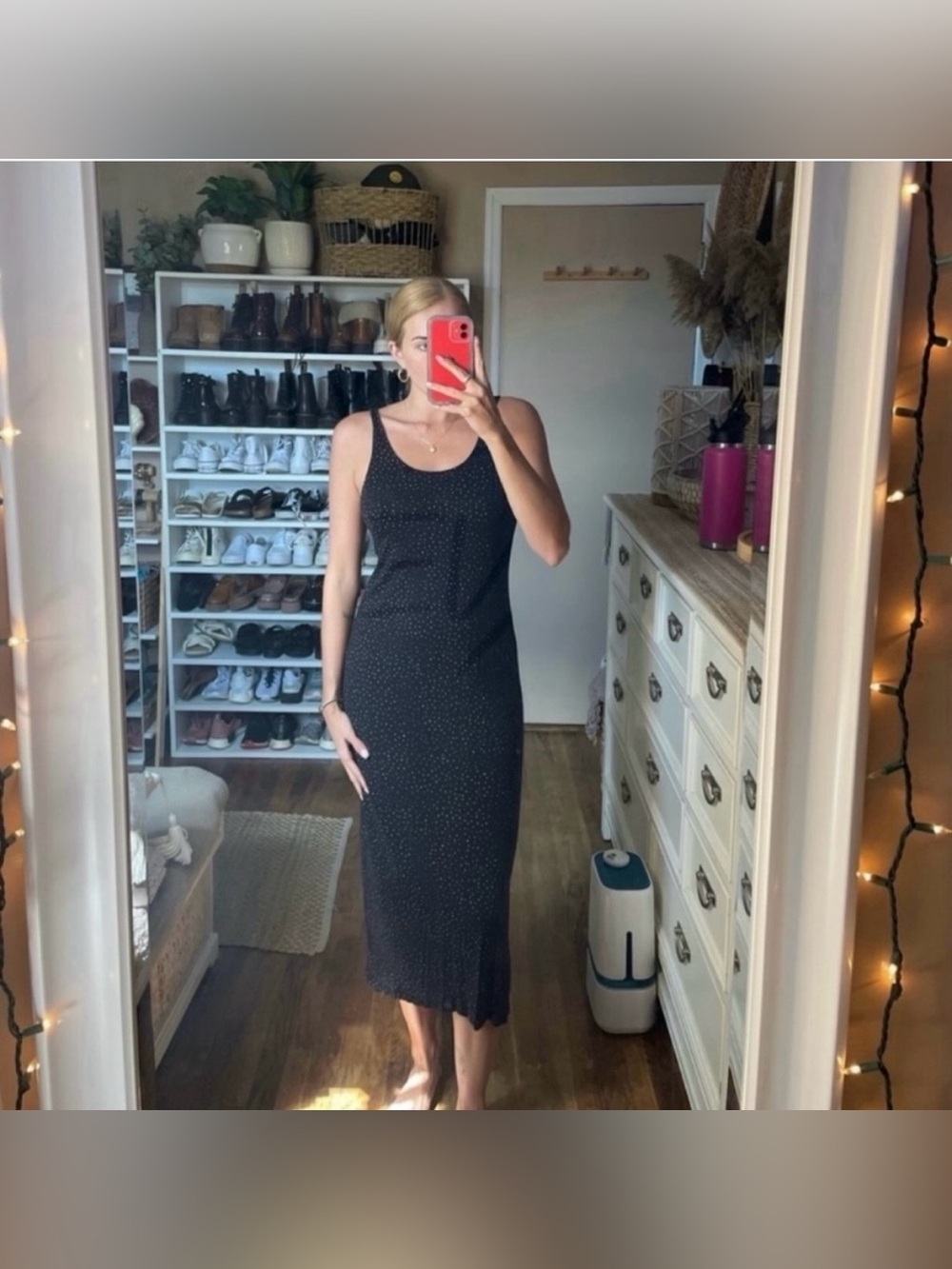 H&M black maxi dress with tan polka dots size small